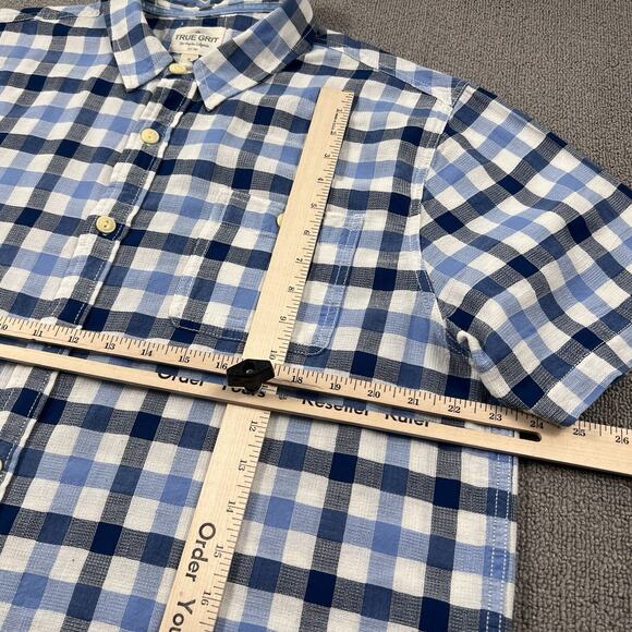 True Grit Shirt Adult Extra Large Blue Check Button Up Short Sleeve Casual Men's - Picture 10 of 13